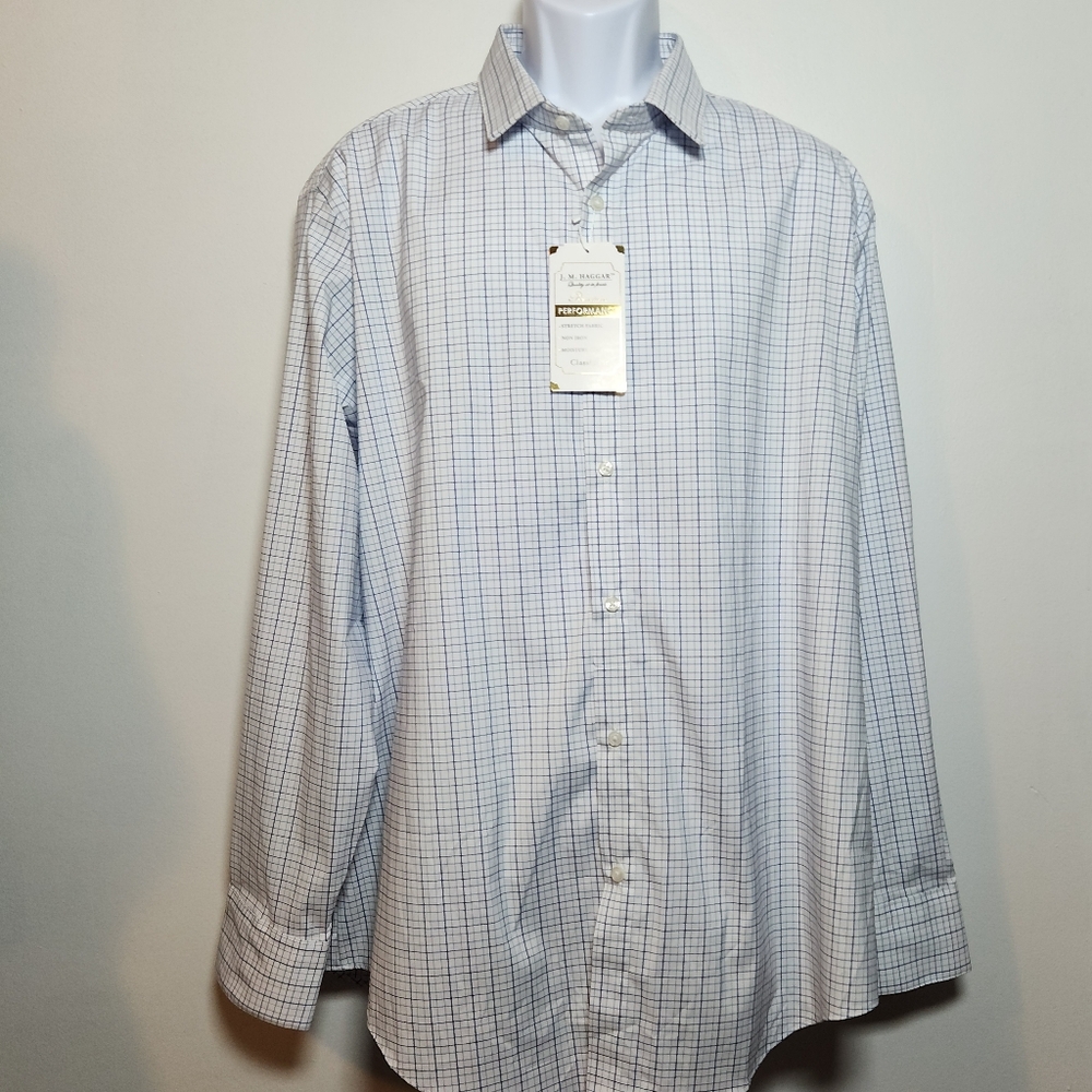 NWT! 2XL Men's J.M. Haggar White/Blue Shirt